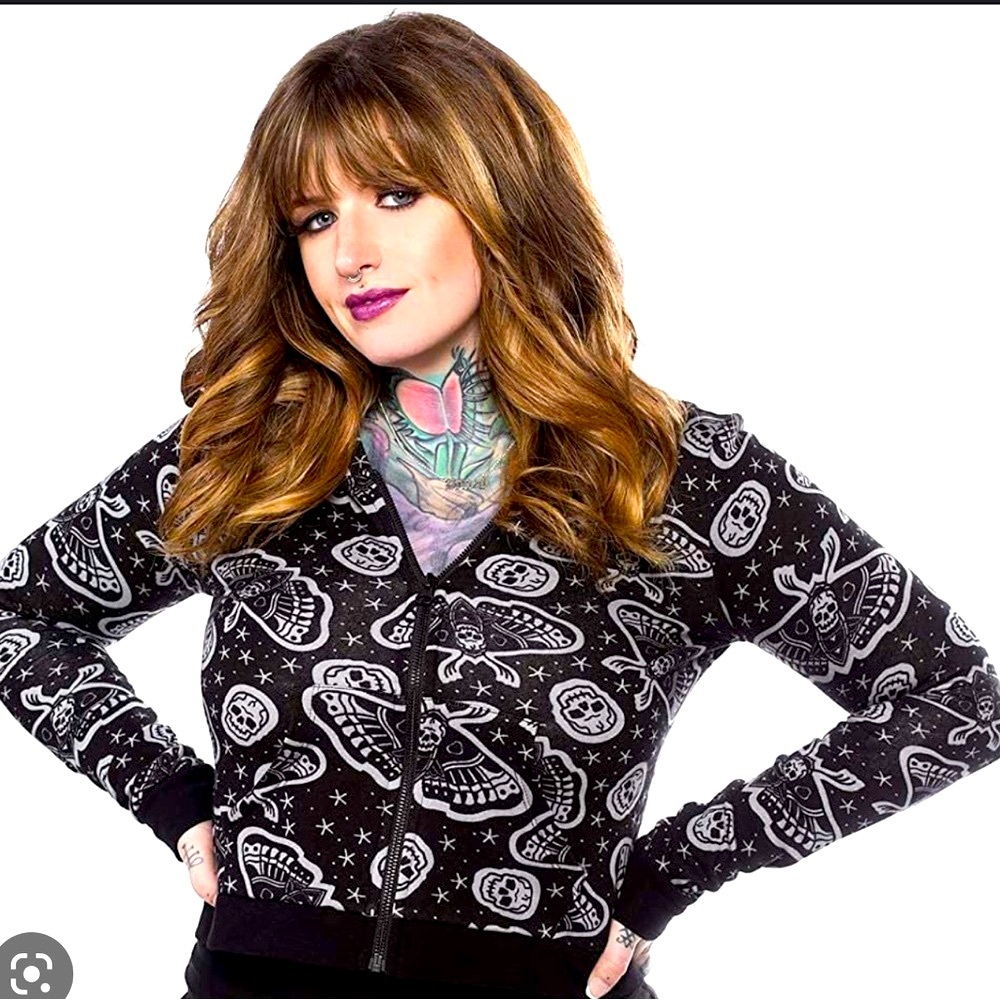 Sourpuss Deathmoth Hoodie Super Cute sz S Cropped